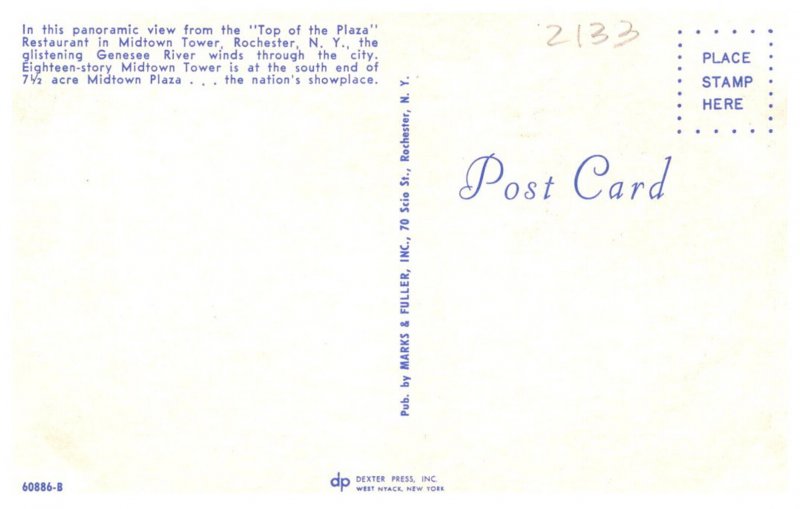 New York  Rochester View from  Top of the Plaza Restaurant in Midtown Tower