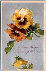 1909 Pansies Large Print Flower French Birthday Greetings Wishes Posted Postcard