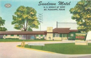 1940s Mt Pleasant Texas Sundown Motel roadside Lauder Postcard 20-6051