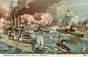 Postcard 1908 View of Battleships endeavoring to force a landing.   L3