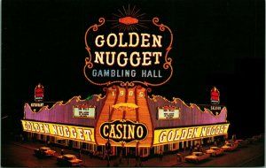 Golden Nugget Gambling Hall Night View Las Vegas Nevada NV Chrome Postcard B5