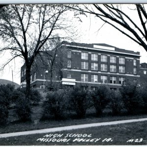 c1950s Missouri Valley, IA RPPC High School Brick 1915 Building Real Photo A112