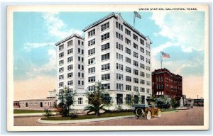 GALVESTON, TX Texas ~ UNION RAILROAD STATION c1920s Car Seawall Co.  Postcard