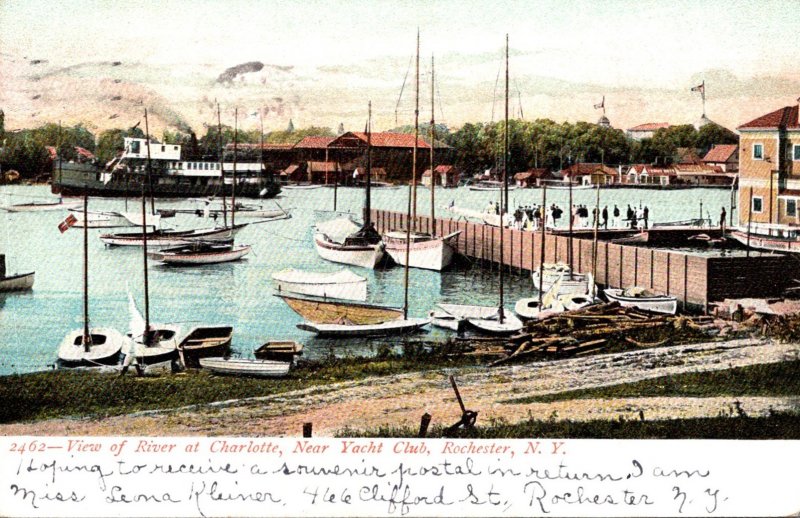New York Rochester View Of River At Charlotte Near Yacht Club 1906