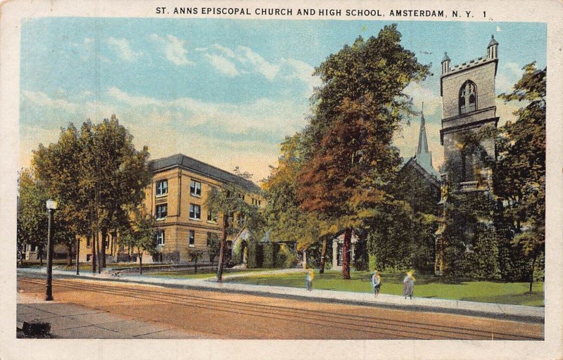 AMSTERDAM NEW YORK NY~ST ANNS EPISCOPAL + ST MARYS CATHOLIC CHURCH~2 POSTCARDS