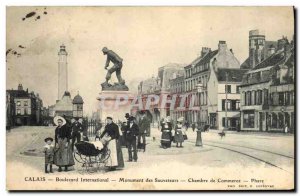 Old Postcard Calais Lighthouse International Boulevard Monument rescuers Cham...