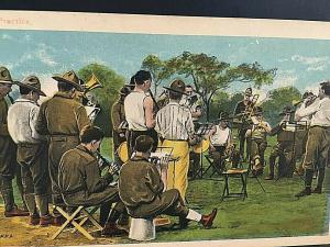 Postcard  Military Soldiers  WW1  at  Band Practice   T2