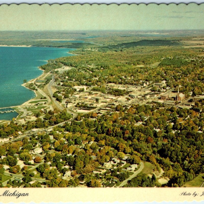 c1980s Petosky, MI Birds Eye Little Traverse Bay Resort Postcard John Penrod A79