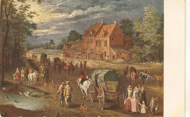 Jan Brueghel. Scene with horses Fine painting, vintage German Postcard