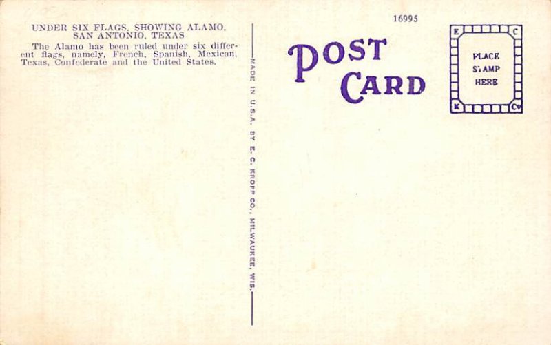 Under Six Flags The Alamo  - San Antonio, Texas TX Postcard