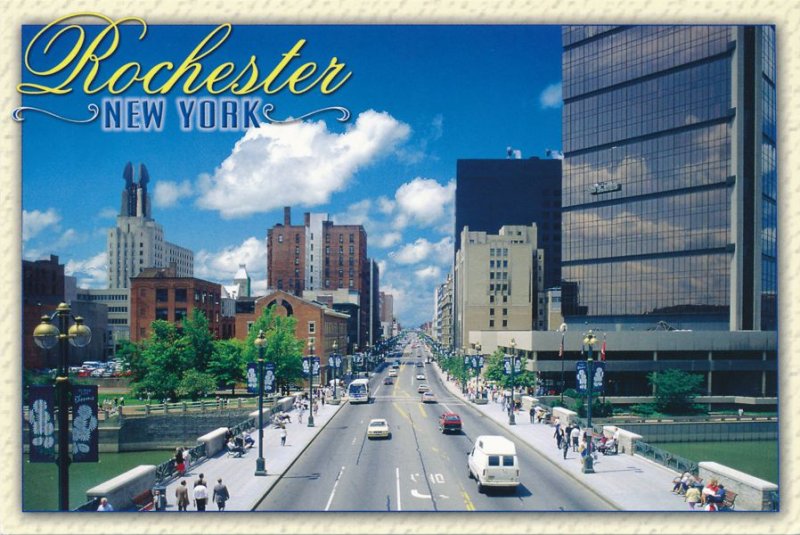 Rochester NY, New York - Main Street looking West from Genesee River Bridge