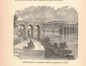 1876 Victorian Pennsylvania Railroad Bridge Barouche Carriages Engraving 2T1-57f