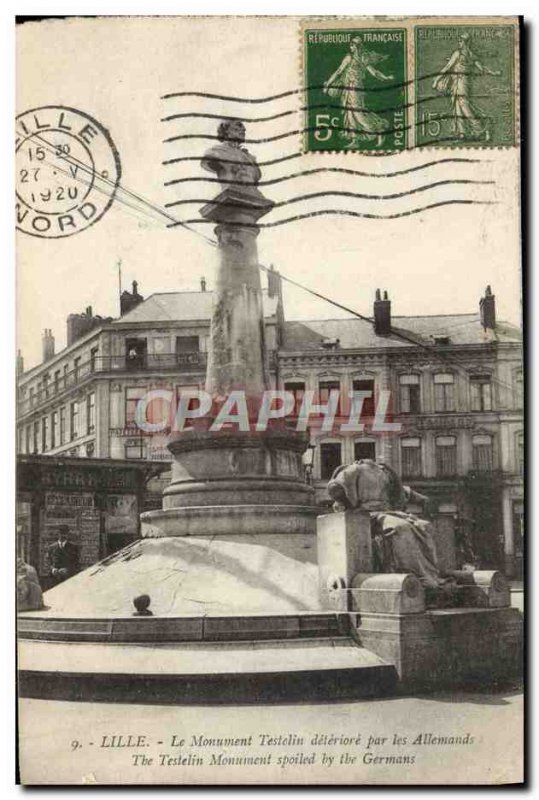 Old Postcard Lille Monument Testelin deteriorated by the Germans