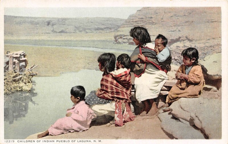 Native American Indian Children Pueblo Laguna New Mexico Phostint 1910c postcard