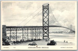 Windsor Ontario & Detroit Michigan 1962 Postcard Ambassador Bridge