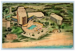 1965 Aerial View New Aruba Carribean Hotel Casino Netherlands Antilles Postcard 