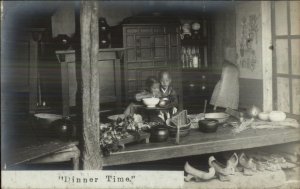 Japan Japanese Children Dinner Time CRISP DETAIL Real Photo Postcard c1910