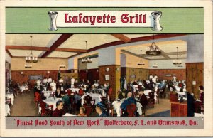 Vtg 1930s Lafayette Grill Restaurant Walterboro South Carolina SC Linen Postcard