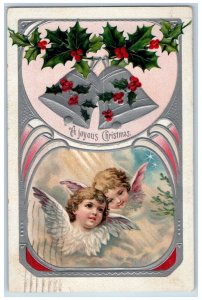 Minneapolis Minnesota MN Postcard Christmas Angels Ringing Bells Holly Berries