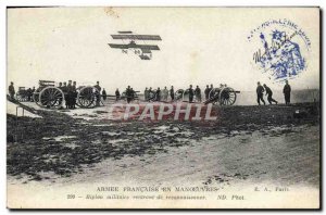 Old Postcard Army Military Maneuvers returning biplane reconnaissance aircraft