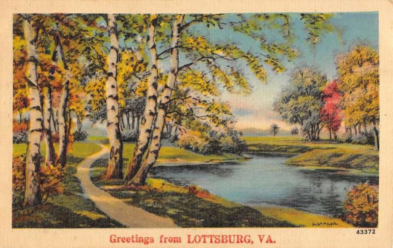 Lottsburg Virginia Greetings Lake Side Road Linen Antique Postcard K23038