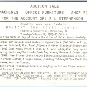 1985 Waterloo, IA Holiday Inn Auction Advertising PC Estate Sale Stephenson A218