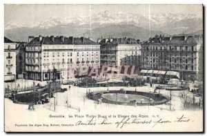 Old Postcard Grenoble Place Victor Hugo and the Chaine des Alpes