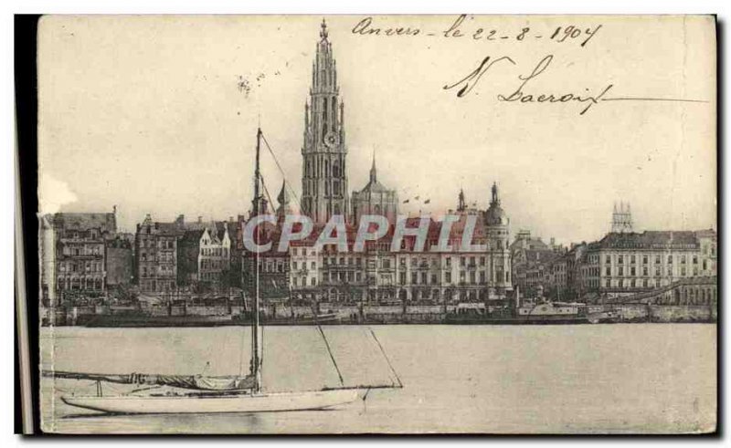 Old Postcard Panorama Antwerp Port and the Bay Ship