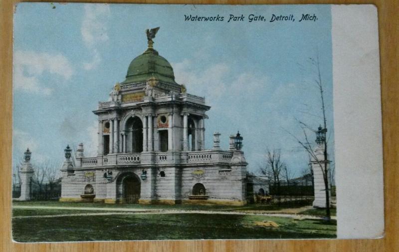 Detroit Michigan~Waterworks Park Gate~Green Dome~Iron Fences~c1905 Glitter Pc