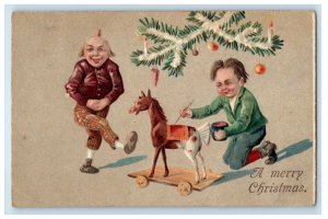 1909 Christmas Greetings Midget People Paint Horse Hardesty Virginia VA Postcard 