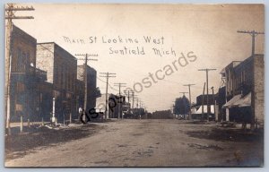 K51/ Sunfield Michigan RPPC Postcard c1910 Main Street West Stores 180