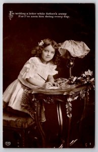 RPPC Darling Girl At Desk Writing Letter Real Photo Postcard J35