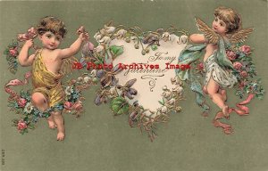 Valentine Day, Unknown No 599, Cupids with Flowers Making a Heart