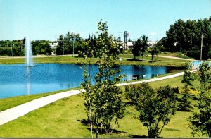 Canada Alberta Camrose Rotary Park Showing Fountain In Lake