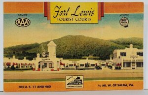 VA Salem Virginia FORT LEWIS Tourist Courts Esso Gasoline Postcard Q13