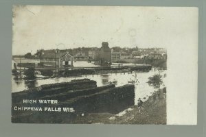 Chippewa Falls WISCONSIN RP c1910 FLOODING Flood TOWN River nr Eau Claire