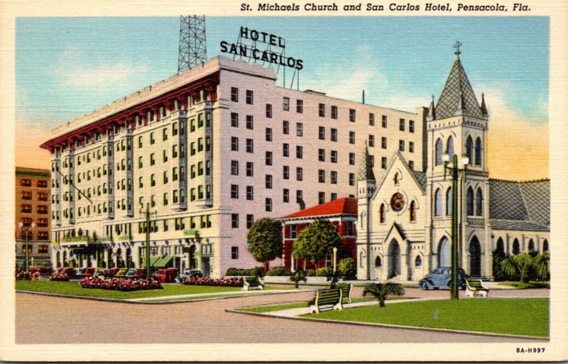 Florida Pensacola St Michaels Church and San Carlos Hotel Curteich