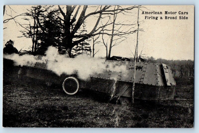 Pre WWI US Tank Postcard American Motor Cars Firing A Broad Side c1910's Antique