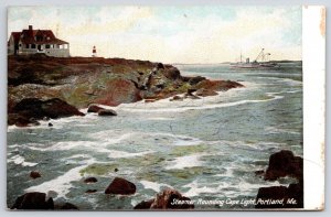 1908 Steamer Rounding Cape Light Portland Maine Antique Photo Posted Postcard