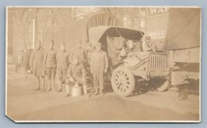 US SOLDIERS w/ MILITARY TRUCK VINTAGE REAL PHOTO POSTCARD RPPC