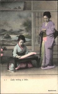 Japan Japanese Woman Lady Writing a Letter c1910 Vintage Postcard