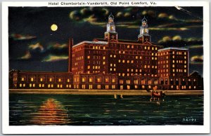 Hotel Chamberlain-Vanderbilt Old Point Comfort Virginia VA Night View Postcard