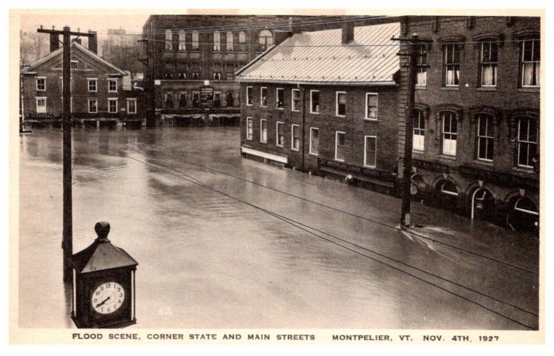 Vermont Montpelier Nov 4th 1927  Flood, ,Corner State and Main Streets