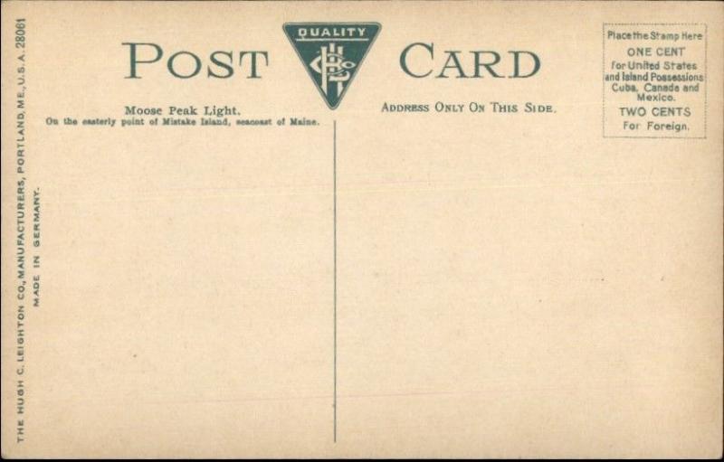Moose Peak Lighthouse Maine ME c1910 Postcard