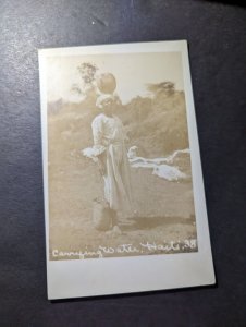 Mint British Republic of Haiti RPPC Postcard Carrying Water Native Woman