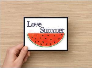 Single Copy(1) Digital Art Watercolor Watermelon All Occasion Handmade Postcards