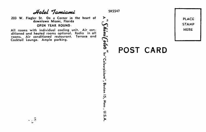 Postcard HOTEL SCENE Miami Florida FL AQ0851