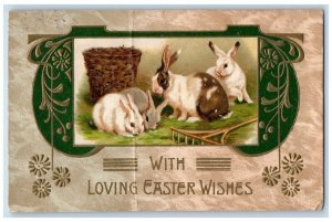 c1910's Easter Wishes Bunny Rabbit Basket Rake Winsch Back Antique Postcard