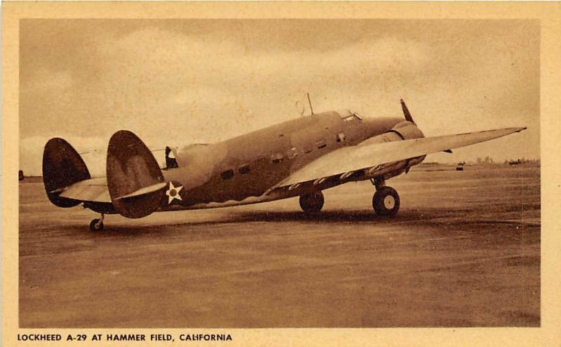 Lockheed A-29 Hudson Bomber Hammer Army Air Field Fresno California postcard