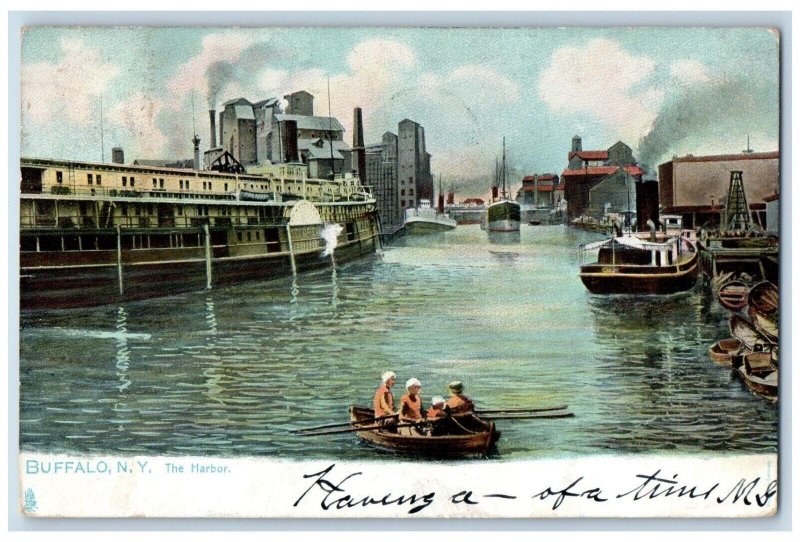 1906 The Harbor Paddle Boat Cruise Steamer Ship Canal Buffalo New York Postcard